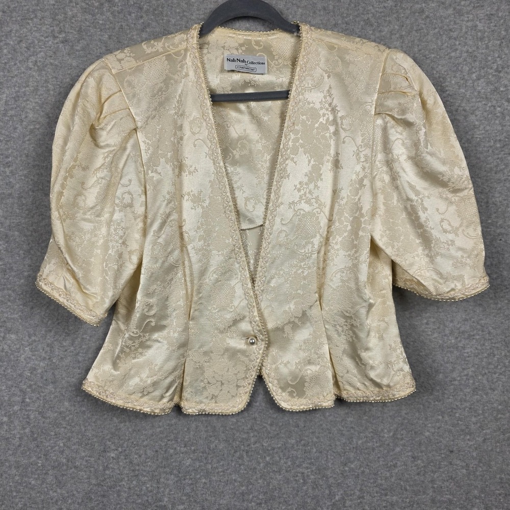 Vintage Nah Nah Collections Jacket Juniors 13/14 White‎ Beaded Satin 80s Wedding
